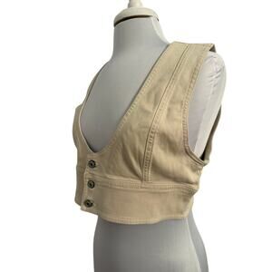 American Eagle New Women's L Y2K Corset Plunge Crop Vest Oatmeal Boho Festival